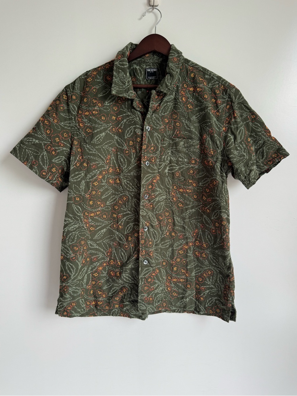 Todd Snyder Olive Green Botanical Short-Sleeve Button-Down Shirt